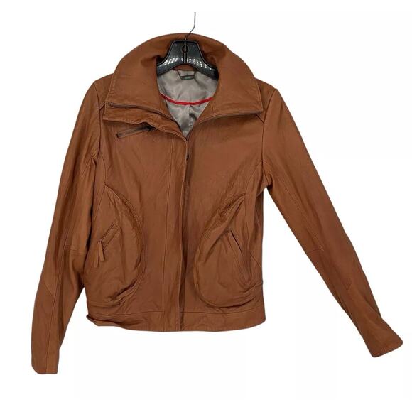 Doma Leather Motorcycle Jacket Cognac Soft Kid Size Small Full Zip Lined - Picture 2 of 13